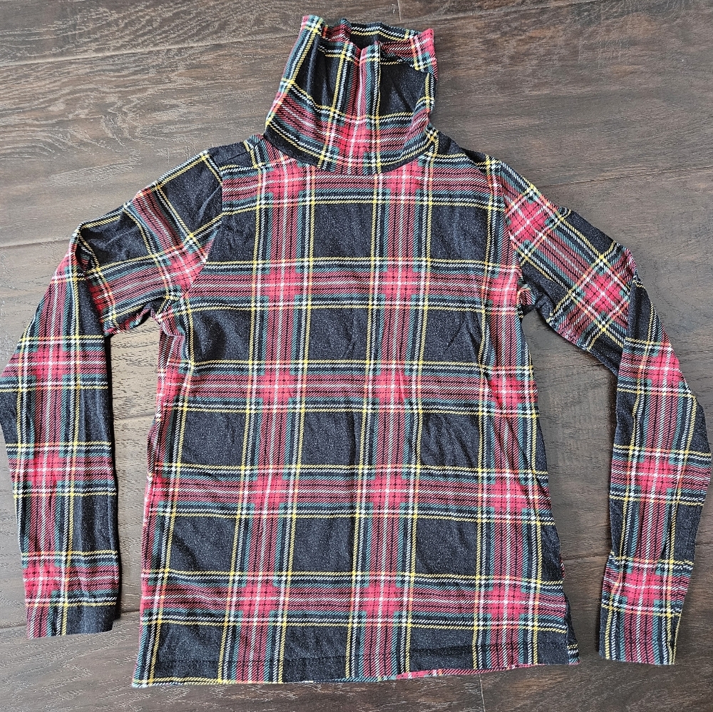 J. Crew Crewcuts Tartan-Print Long-Sleeve Tissue Turtleneck, Girls Size 10